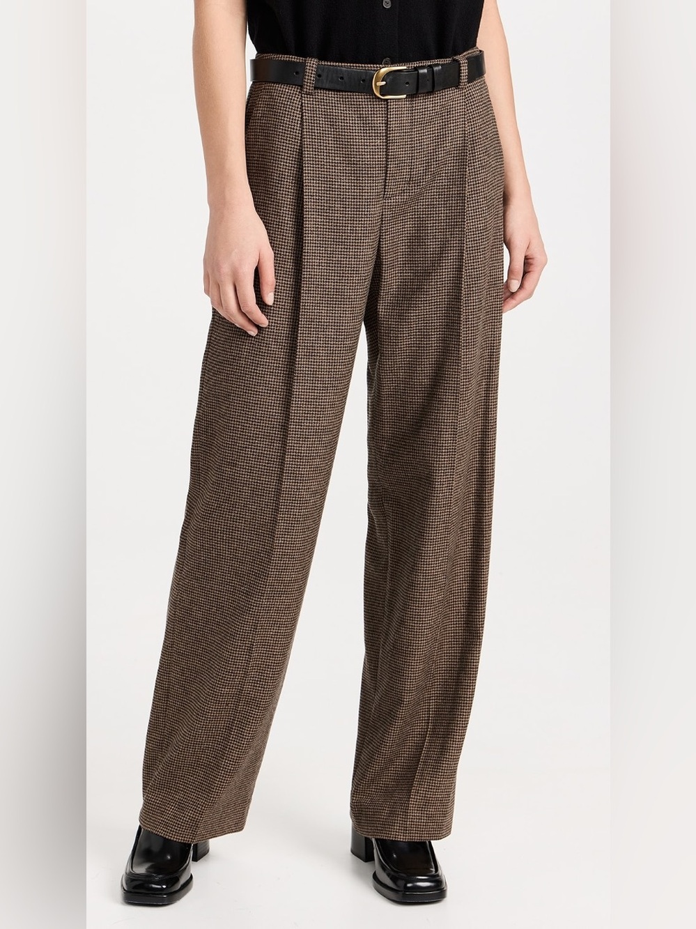 Vince Houndstooth Pleat Front Pants Black Camel Wool Blend Business Casual Sz 4